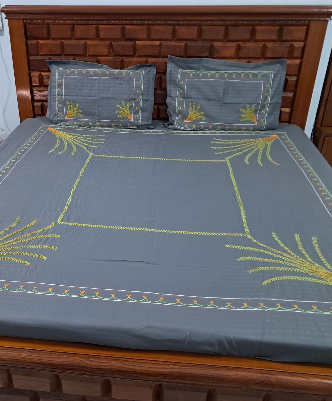 Hand embroidered cotton bedsheet mat N More