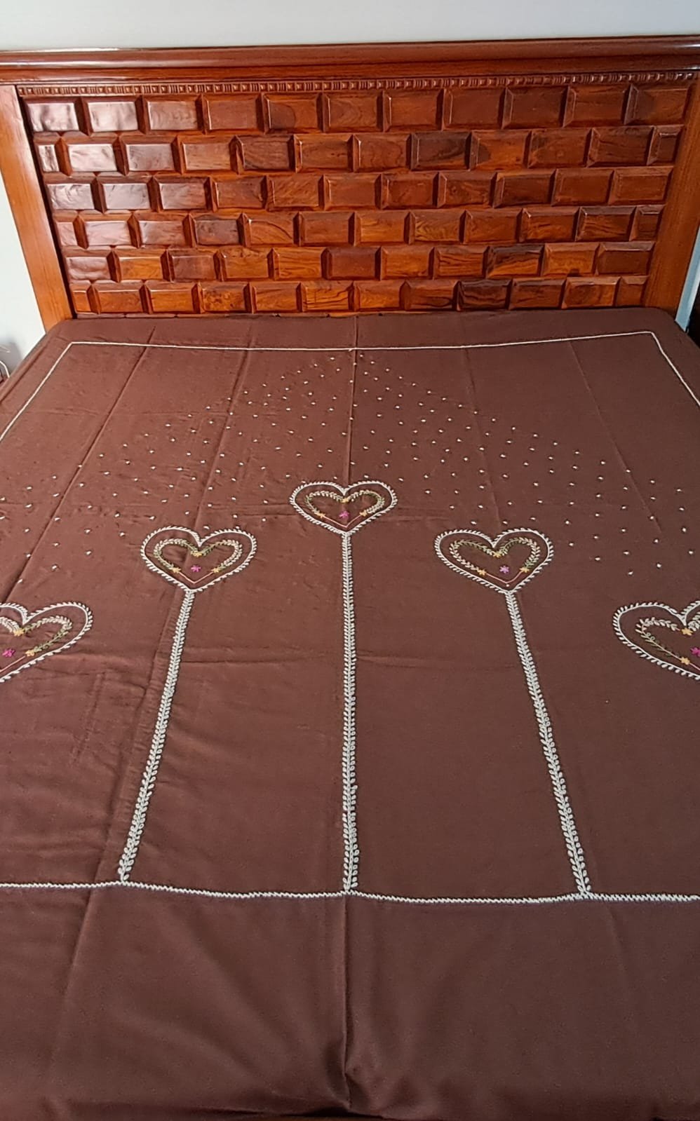 Hand embroidered cotton bedsheet brown Mat n More