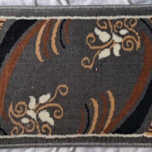 Grey and brown floral geometric carpet rug with decorative border design – modern soft floor mat for home