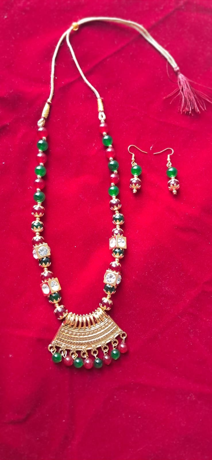 Multicolor handcrafted ethnic necklace set with earrings – perfect for festive and traditional occasions.
