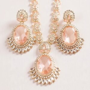 Elegant Light Pink Crystal Necklace Set with Matching Earrings - Perfect for Special Occasions