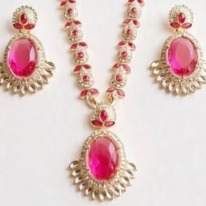 Elegant Artificial Jewelry Set with Pink Stones – Necklace & Earrings