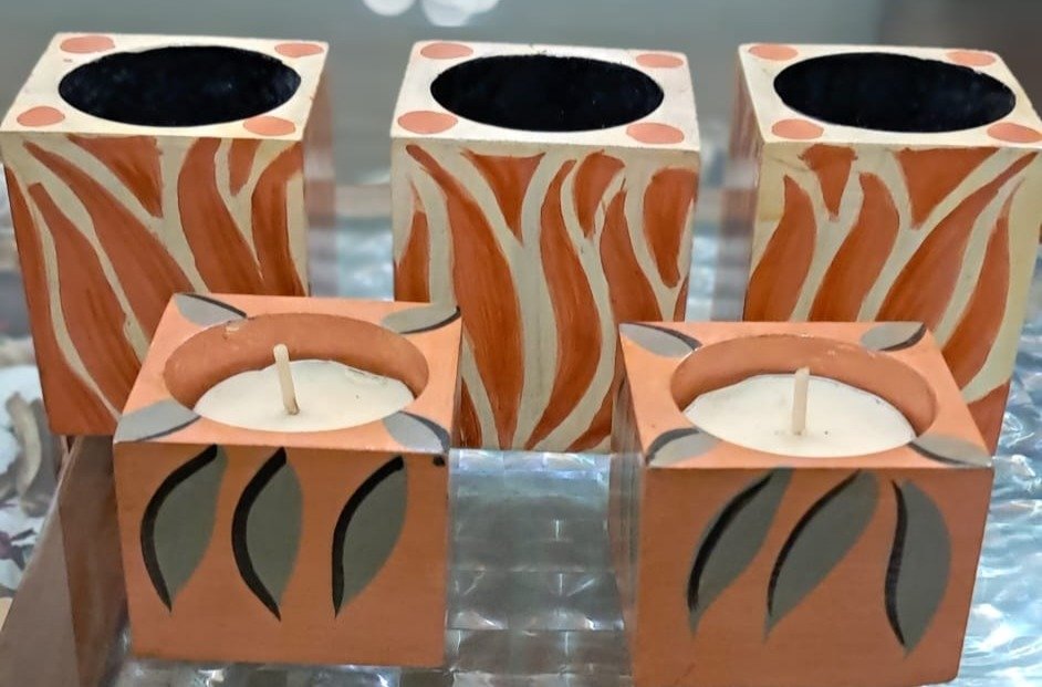 Handcrafted Wooden Light Candle Holders Set of 5