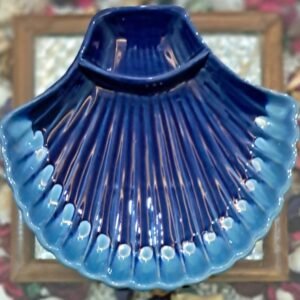 Deep Blue Shell Shaped Ceramic Platter for Home Decor and Serving – Handcrafted by Mat N More