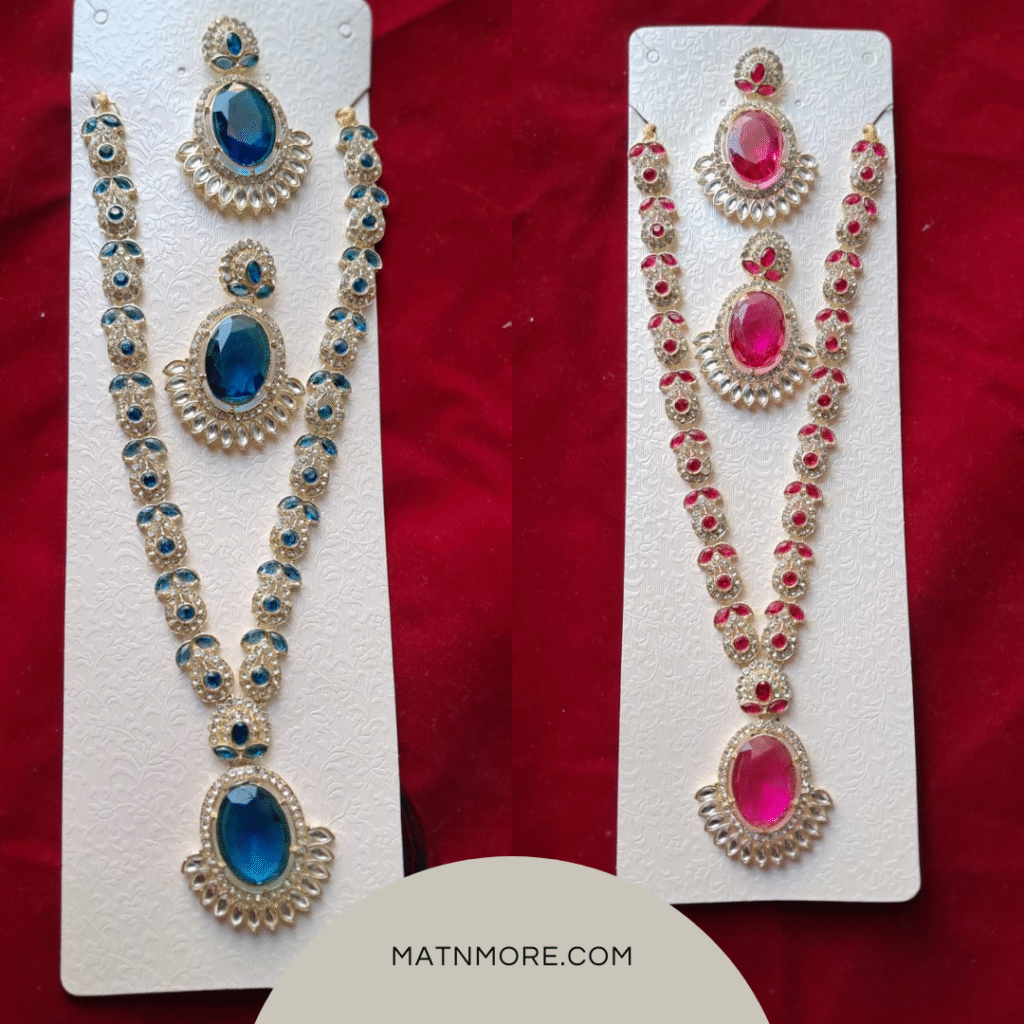 Elegant blue and pink stone necklace sets bundle for women – MatNMore