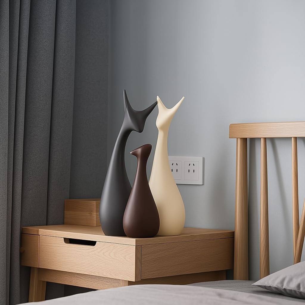 Xtore® Lucky Deer Family Matte Finish Ceramic Home Décor Figures Set of 3 in Brown – Stylish Decorative Accent from MatNMore