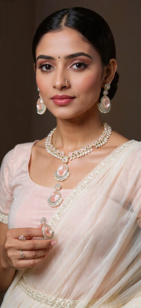 Elegant Light Pink Crystal Necklace Set with Matching Earrings – Perfect for Special Occasions