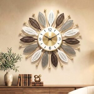 Luxury gold-tone decorative metal wall clock with silent sweep analog movement